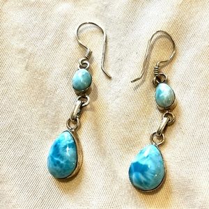 Artie Larimar gemstone dangle Earrings .925 Sterling Silver. New